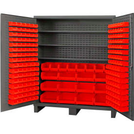 Bin Cabinet Flush Door - 212 Red Bins, 16 Ga All-Welded Cabinet 72 x 24 x 84