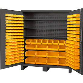 Bin Cabinet Flush Door - 212 Yellow Bins, 16 Ga. All-Welded Cabinet 72x24x84