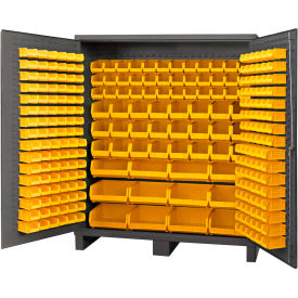 Bin Cabinet Flush Door - 264 Yellow Bins, 16 Ga. All-Welded Cabinet 72x24x84