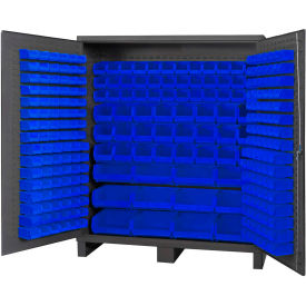 Bin Cabinet Flush Door - 264 Blue Bins, 16 Ga. All-Welded Cabinet 72x24x84