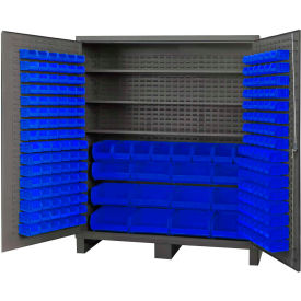 Bin Cabinet Flush Door - 212 Blue Bins, 16 Ga. All-Welded Cabinet 72x24x84