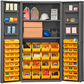 Bin Cabinet Deep Door - 64 Yellow Bins, 16 Ga. All-Welded Cabinet 36x24x72