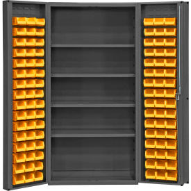 Bin Cabinet Deep Door - 96 Yellow Bins, 16 Ga. All-Welded Cabinet 36x24x72