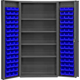 Bin Cabinet Deep Door - 96 Blue Bins, 16 Ga. All-Welded Cabinet 36 x 24 x 72