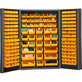 Bin Cabinet Deep Door - 176 Yellow Bins, 16 Ga. All-Welded Cabinet 48x24x72