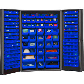 Bin Cabinet Deep Door - 176 Blue Bins, 16 Ga All-Welded Cabinet 48 x 24 x 72