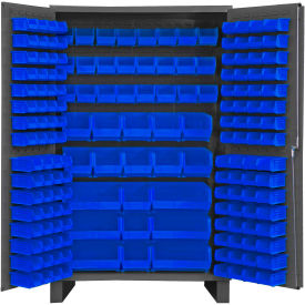 Bin Cabinet Flush Door - 171 Blue Bins, 16 Ga. All-Welded Cabinet 48x24x78
