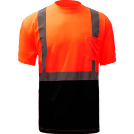 Class 2, Microfiber Birdseye Short Sleeve T-Shirt W/ Black Bottom, Orange, 5XL