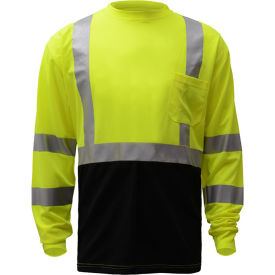 Class 3 Microfiber Birdseye Long Sleeve T-Shirt with Black Bottom, Lime, 3XL