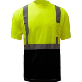 5111, Class 2, Microfiber Birdseye Short Sleeve T-Shirt with Black Bottom, Lime, Tall