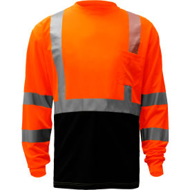 afety 5114, Microfiber Birdseye Long Sleeve T-Shirt W/ Black Bottom, Orange, Size S