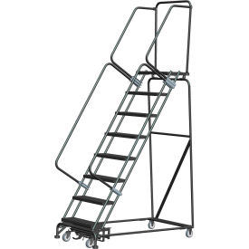 7 Step Steel Safety Rolling Ladder W/ Weight Actuated Lock Step 24"W Serrated Step