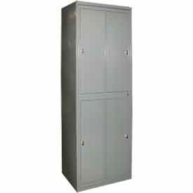 2-Tier 4 Door Garment Locker with Knob Lock, 31"W x 21-1/4"D x 84-1/2"H, Gray, Assembled