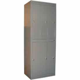 2-Tier 6 Door Garment Locker with Knob Lock, 31"W x 21-1/4"D x 84-1/2"H, Gray, Assembled