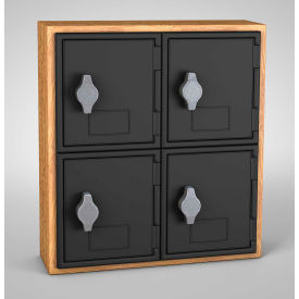 2-Tier 4 Door Locker with Hasp Lock, 12"W x 4"D x 13-1/2"H, Oak/Black, Assembled