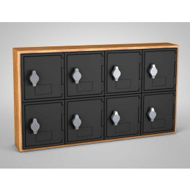 2-Tier 8 Door Locker w/ Hasp Lock, 24"W x 4"D x 13-1/2"H, Oak/Blk, Assembled