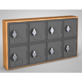 2-Tier 8 Door Locker w/ Hasp Lock, 24"W x 4"D x 13-1/2"H, Oak/Gray, Assembled