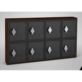 2-Tier 8 Door Locker w/ Hasp Lock, 24"Wx4"Dx13-1/2"H, Walnut/Blk, Assembled