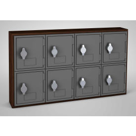 2-Tier 8 Door Locker w/ Hasp Lock, 24"Wx4"Dx13-1/2"H, Walnut/Gry, Assembled