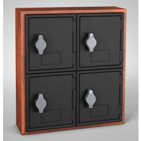 2-Tier 4 Door Locker w/ Hasp Lock, 12"Wx4"Dx13-1/2"H, Cherry/Blk, Assembled