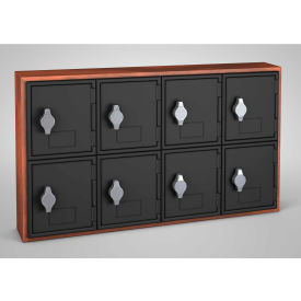2-Tier 8 Door Locker with Hasp Lock, 24"Wx4"Dx13-1/2"H, Cherry/Black, Assembled