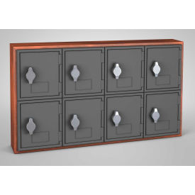 2-Tier 8 Door Locker w/ Hasp Lock, 24"Wx4"Dx13-1/2"H, Cherry/Gry, Assembled