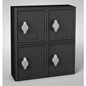 2-Tier 4 Door Locker w/ Hasp Lock, 11"W x 4"D x 12-1/2"H, Black, Assembled