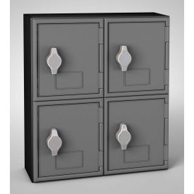 2-Tier 4 Door Locker w/ Hasp Lock, 11"W x 4"D x 12-1/2"H, Blk/Gray, Assembled
