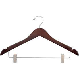 17" Wood Hanger for Ladies' Suit/Skirt, Walnut w/ Chrome Hardware, 100/Case