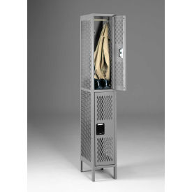 2-Tier 2 Door Ventilated Locker w/ Legs, 12"W x 18"D x 78"H, Medium Gray, All-Welded