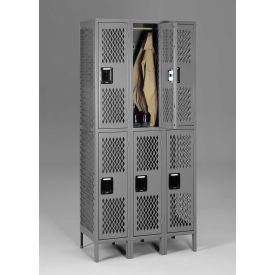 2-Tier 6 Door Ventilated Locker with Legs, 36"W x 18"D x 78"H, Medium Gray, All-Welded