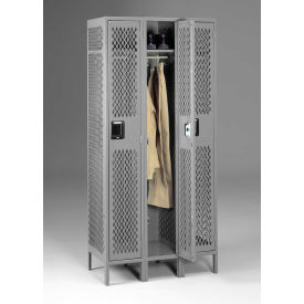 1-Tier 3 Door Ventilated Locker with Legs, 36"W x 18"D x 78"H, Medium Gray, All-Welded