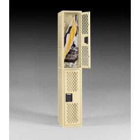 2-Tier 2 Door Ventilated Locker, 12"W x 18"D x 72"H, Sand, All-Welded