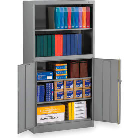 Heavy Duty Storage Cabinet with Bookcase, 24 Gauge, 36"W x 18"D x 72"H, Medium Gray