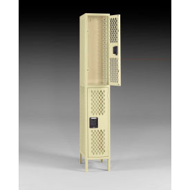 2-Tier 2 Door Ventilated Locker with Legs, 12"W x 18"D x 78"H, Sand, All-Welded