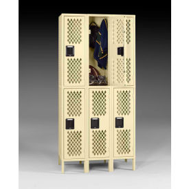 2-Tier 6 Door Ventilated Locker, 36"W x 18"D x 78"H, Sand, All-Welded