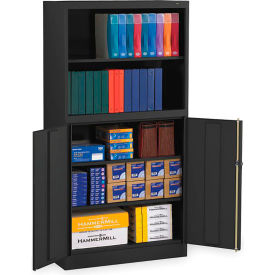 Heavy Duty Storage Cabinet with Bookcase, 24 Gauge, 36"W x 18"D x 72"H, Black