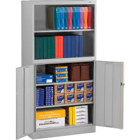 Heavy Duty Storage Cabinet with Bookcase, 24 Gauge, 36"W x 18"D x 72"H, Light Gray