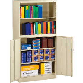 HD Storage Cabinet with Bookcase, 24 Gauge, 36"W x 18"D x 72"H, Champagne Putty