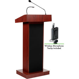 Fixed Height Orator Podium / Lectern & Wireless Tieclip / Lavalier Mic, Mahogany