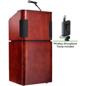 Tabletop-Base Combo Podium / Lectern w / Wireless Tieclip / Lavalier Mic, Mahogany