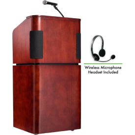 Tabletop-Base Combo Podium / Lectern w / Headset Wireless Mic, Mahogany / Walnut