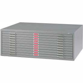 10 Drawer Blueprint Flat File Cabinet, 46-1/2W, Gray