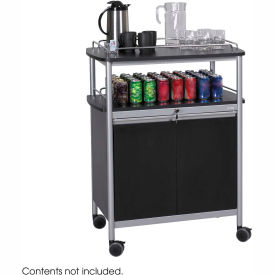 Mobile Beverage Cart with Locking Cabinet, Steel, Black