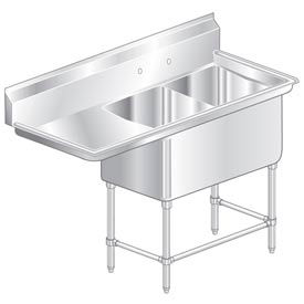 Two Bowl Stainless Steel NSF Sink with Left Drainboard
