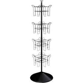 Rotating Literature Display with 16 Oversized Wire Pockets & Round Base, Black