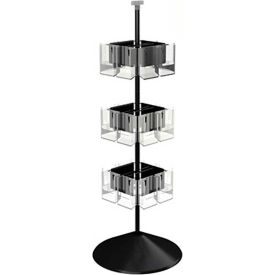 Rotating Literature Display with 24 Clear Pockets, Round Base, Black