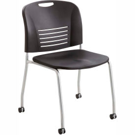 Vy Plastic Stacking Chair with Straight Legs and Casters - Black - Pack of 2