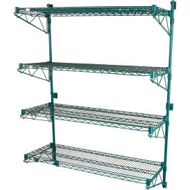 Poly-Green Adjustable Wall Mount Wire Shelving, 4 Shelf, Starter, 36"Wx18"Dx63"H