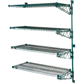 Poly-Green® Adjustable Wall Mount Wire Shelving, 4 Shelf, Add On, 72"Wx14"Dx63"H